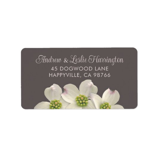 Étiquette Fleurs de bois de chien blanc sur la fumée Brown (Devant)