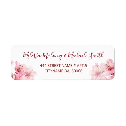 Étiquette Fleurs de cerisier rose blanc | Mariage (Devant)