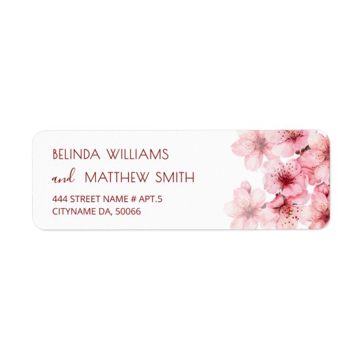 Étiquette Fleurs de cerisier rose blanc | Mariage (Devant)
