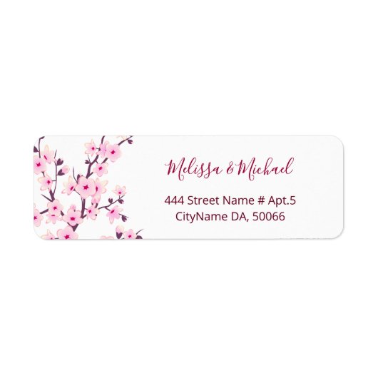 Étiquette Fleurs de Cerisier Rose Blanc | Mariage (Devant)