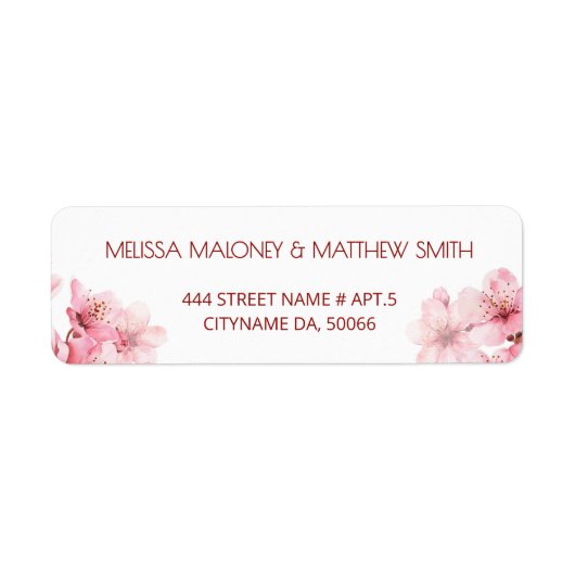Étiquette Fleurs de cerisier rose blanc |  Mariage (Devant)