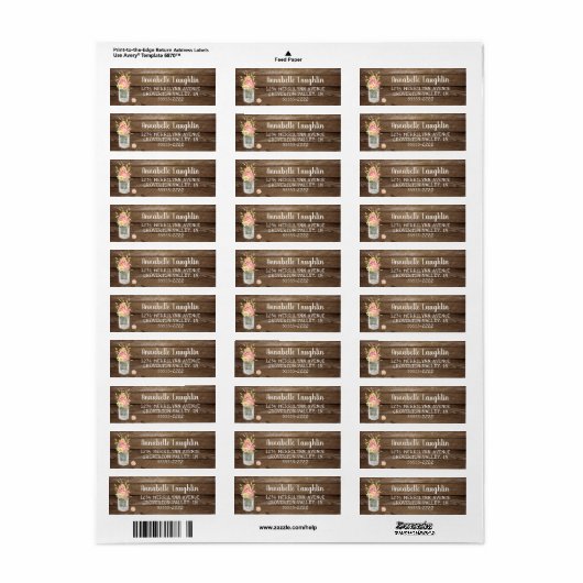 Étiquette Fleurs de jarres en bois rustique en maçon (Feuille entière)