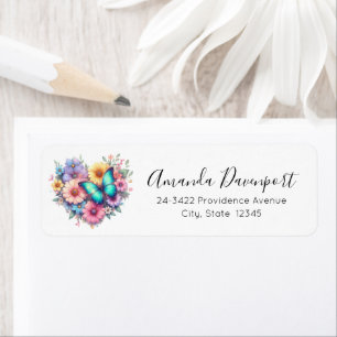 Étiquette Fleurs de marguerite avec une belle papillon Adres