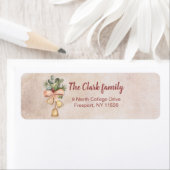 Étiquette Fleurs de Noël, Bow & Bell sur Papier Antique (En situation)