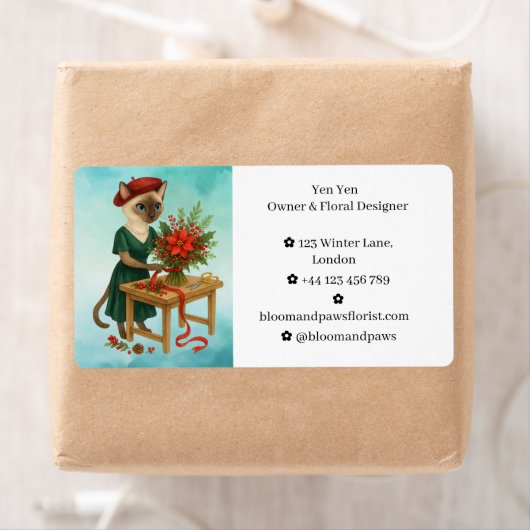 Étiquette Fleurs de Noël en Chat dans Florist Shop (En situation)