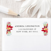 Étiquette Fleurs de Noël Rouge Aquarelle (En situation)