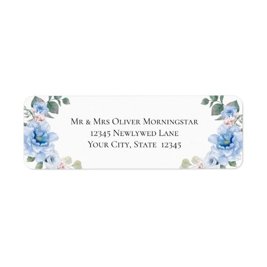 Étiquette Fleurs de pivoines bleu ciel (Devant)