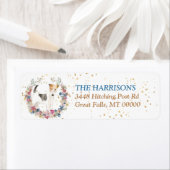 Étiquette Fleurs de printemps de chien renard Terrier Wreath (En situation)