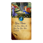 Étiquette Fleurs de rassemblement d'anges dans un paysage cé (Devant)