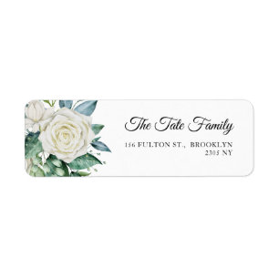 Étiquette Fleurs de rose blanche Eucalyptus Adresse de baptê