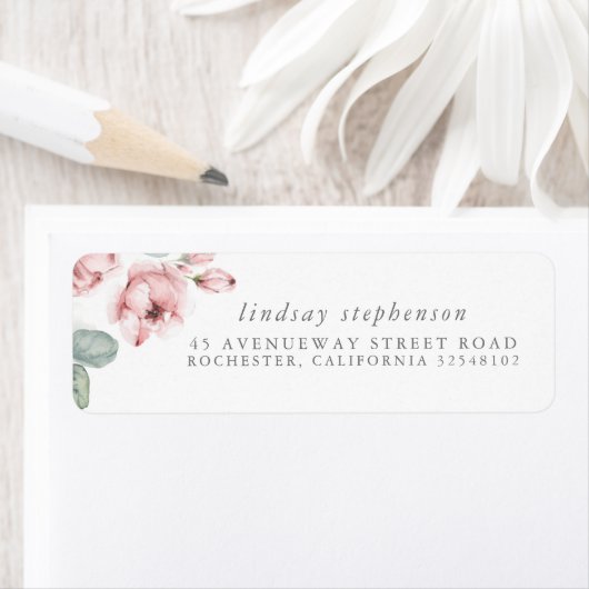 Étiquette Fleurs de rose poussiéreuse aquarelle élégante (En situation)