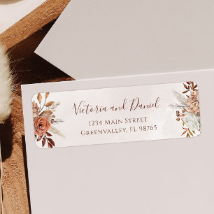 Étiquette Fleurs de rouille en terre cuite Boho Mariage de f