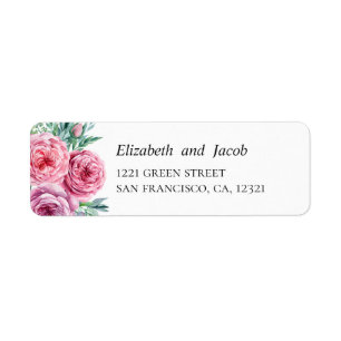 Étiquette Fleurs de sauce rose aquarelle. Adresse mariage