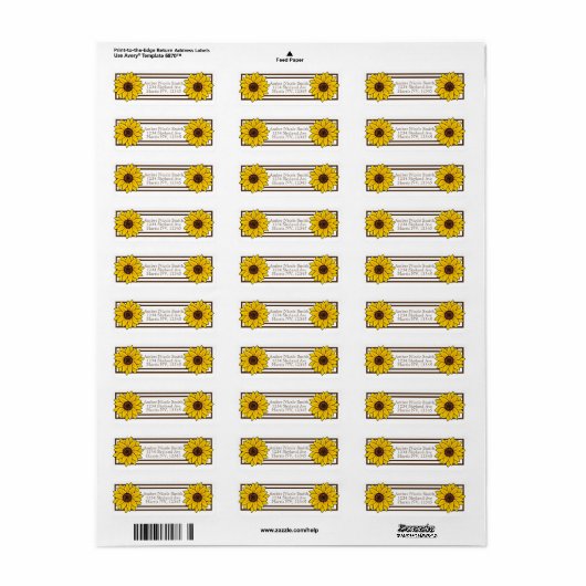 Étiquette Fleurs de soleil (Feuille entière)