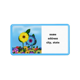 Étiquette Fleurs de soleil jaunes et bleues