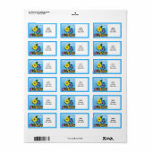 Étiquette Fleurs de soleil jaunes et bleues (Feuille entière)