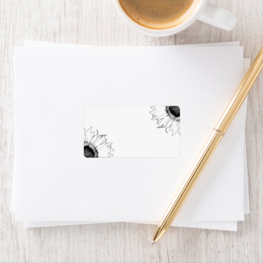 Étiquette Fleurs de soleil noires et blanches (En situation)