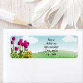 Étiquette Fleurs de tulipe rose printanière Adresse de retou (En situation)