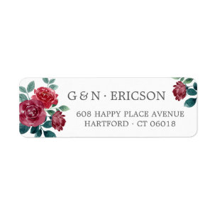 Étiquette Fleurs d'hiver Monogramme gris Adresse de retour