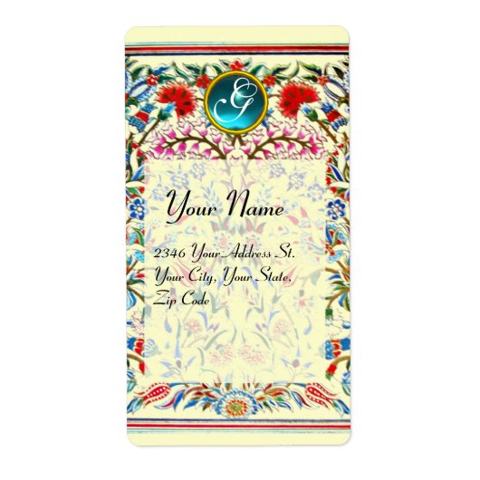 Étiquette FLEURS D'ORIENT DAMAS MONOGRAMME Bleu Crème (Devant)