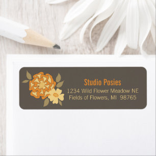 Étiquette Fleurs élégantes Papeterie Brown Jaune