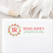 Étiquette Fleurs et baies rouges de Noël Monogramme de couro (En situation)