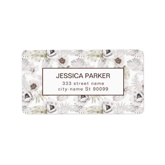 Étiquette Fleurs et plumes blanches (Devant)