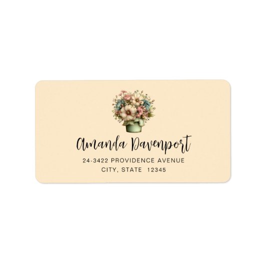 Étiquette Fleurs Fantaisistes dans un Pot de Fleurs Adresse  (Devant)