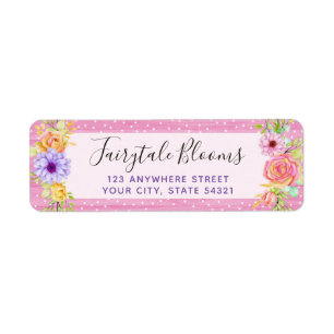 Étiquette Fleurs fantaisistes Roses et Bois rose Adresse de