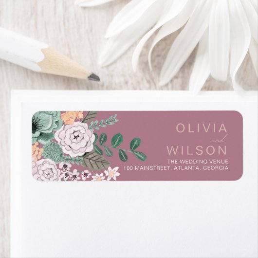 Étiquette Fleurs florales chic et vert bohème et mauve (En situation)