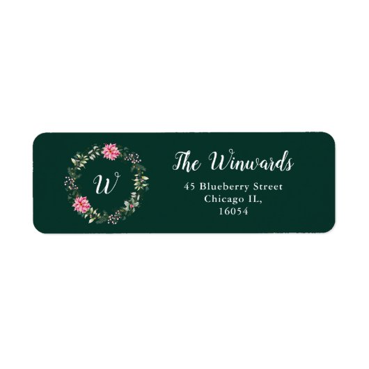 Étiquette Fleurs florales de couronne et de poinsététie rose (Devant)