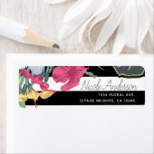 Étiquette Fleurs florales tropicales Feuilles Blancs noirs (En situation)