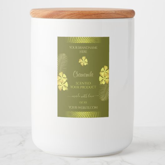 Étiquette Fleurs hawaïennes jaunes sur moutarde (Devant)