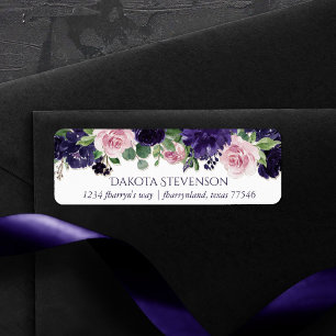 Étiquette Fleurs luxuriantes Adresse de rose violet et ros