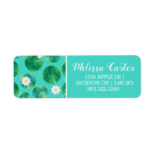 Étiquette Fleurs Lys d'Eau Blanche & Motif Lily Pad
