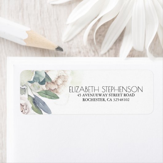 Étiquette Fleurs neutres blanches Aquarelle Verdure (En situation)