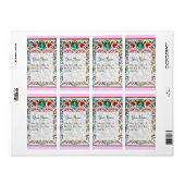 Étiquette FLEURS ORIENTALES DAMASK MONOGRAM Bleu rose (Feuille entière)