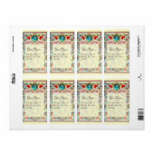 Étiquette FLEURS ORIENTALES DAMASK MONOGRAM Crème Bleue (Feuille entière)