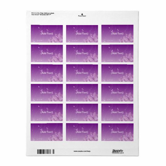 Étiquette Fleurs papillon et violet (Feuille entière)