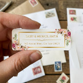 Étiquette Fleurs pastel élégantes Cadre doré chic blanc