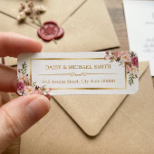 Étiquette Fleurs pastel élégantes Cadre doré chic blanc