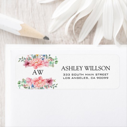 Étiquette Fleurs roses (En situation)