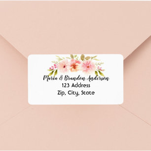 Étiquette Fleurs roses blanc adresse de retour
