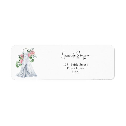 Étiquette Fleurs roses élégantes et verdure - douche nuptial (Devant)