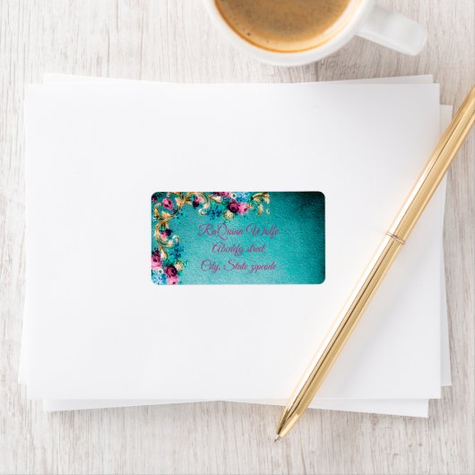 Étiquette Fleurs roses florales victoriennes élégantes (En situation)