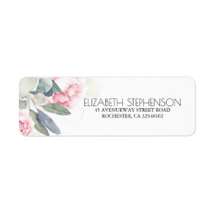Étiquette Fleurs Roses Fluides Aquarelle Verdure