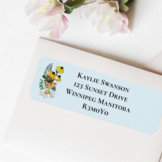 Étiquette Fleurs sauvages Champignons bleus floraux