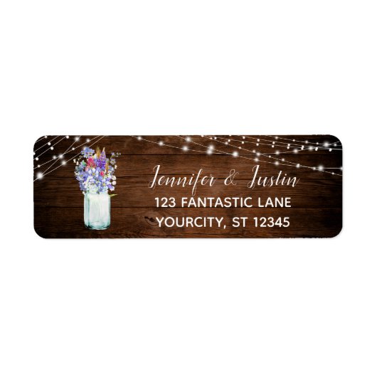 Étiquette Fleurs sauvages en Mason Jar Lumières & bois Brown (Devant)