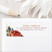 Étiquette Fleurs Terracotta et Bleu Marine Automne (En situation)