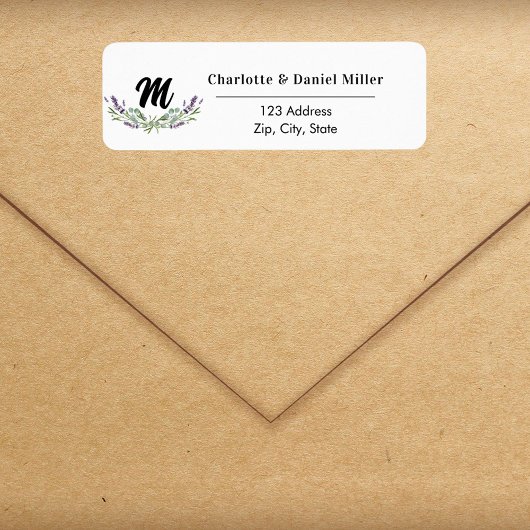 Étiquette Fleurs violette lavande monogramme retour adresse